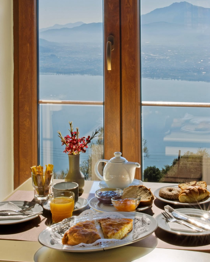 Traditional Greek breakfast served at Arktos Hotel